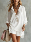 Women’s Oversized Collared Pocket Shirt & Loose Shorts 2-Piece Matching Set