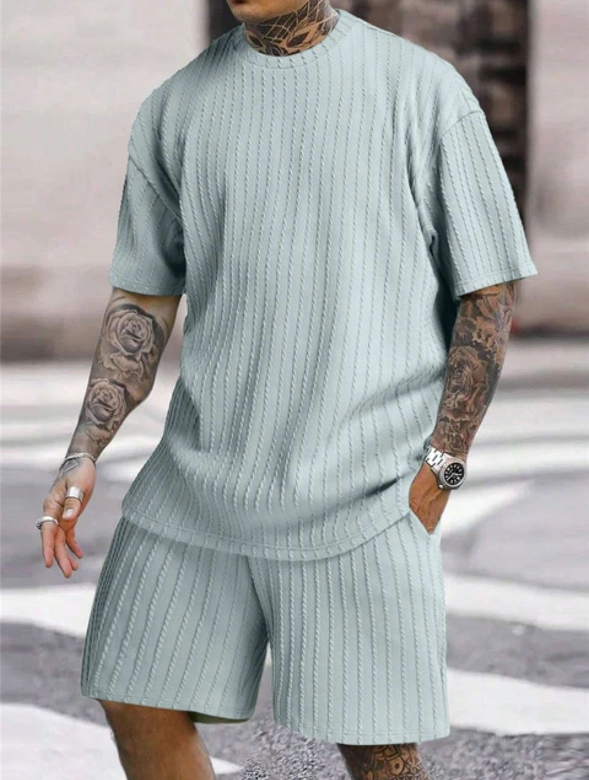 Men's Ribbed T-Shirt & Shorts Set