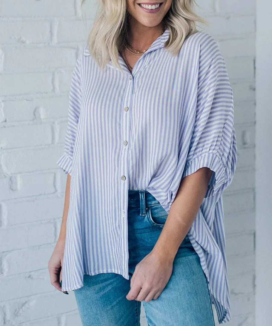 Loose V-Neck Batwing Sleeve Blouse