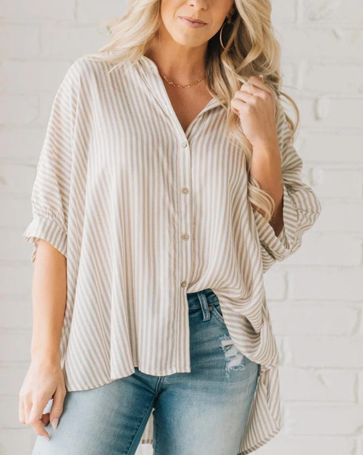 Loose V-Neck Batwing Sleeve Blouse