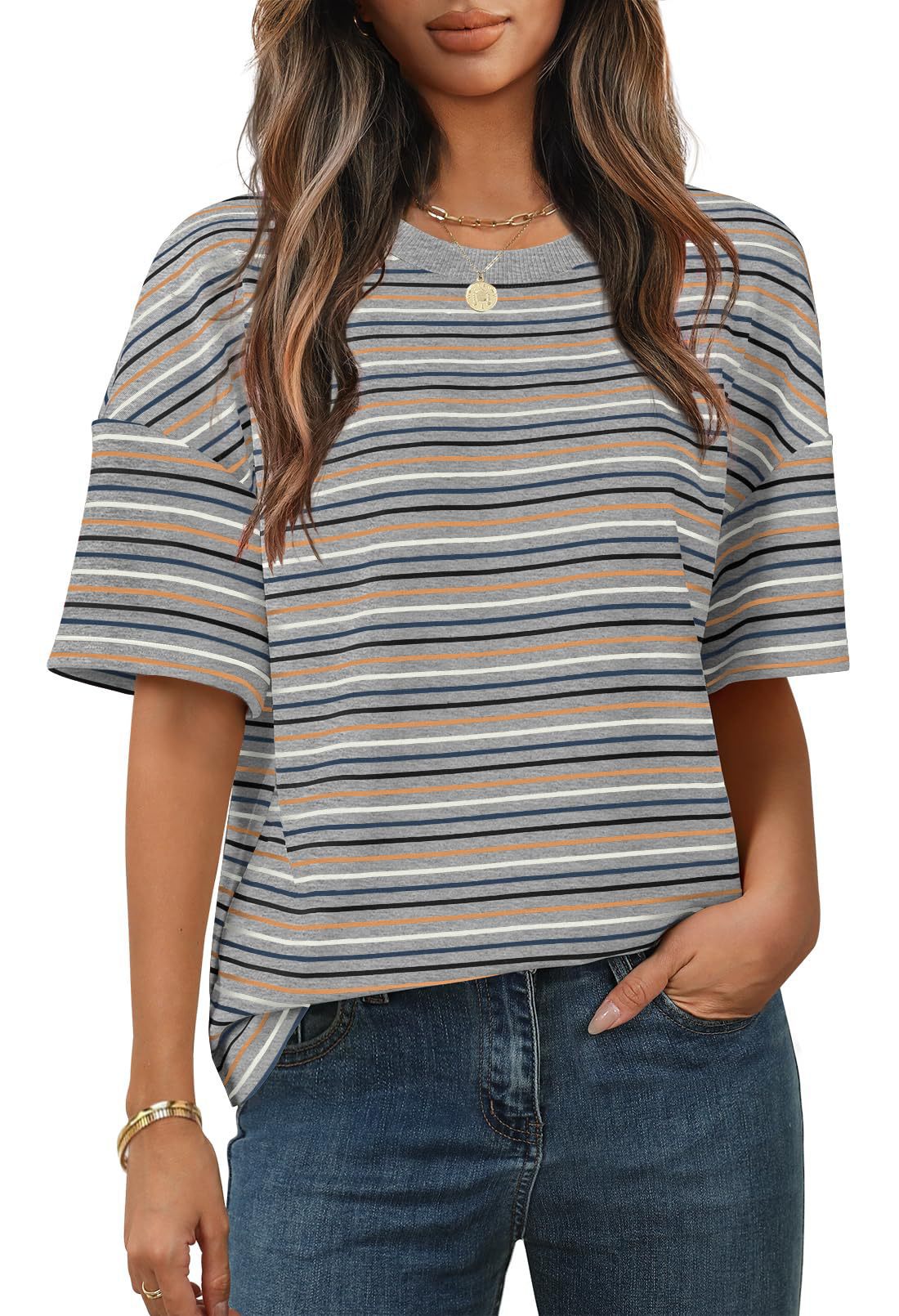 New casual and versatile striped short-sleeved T-shirt
