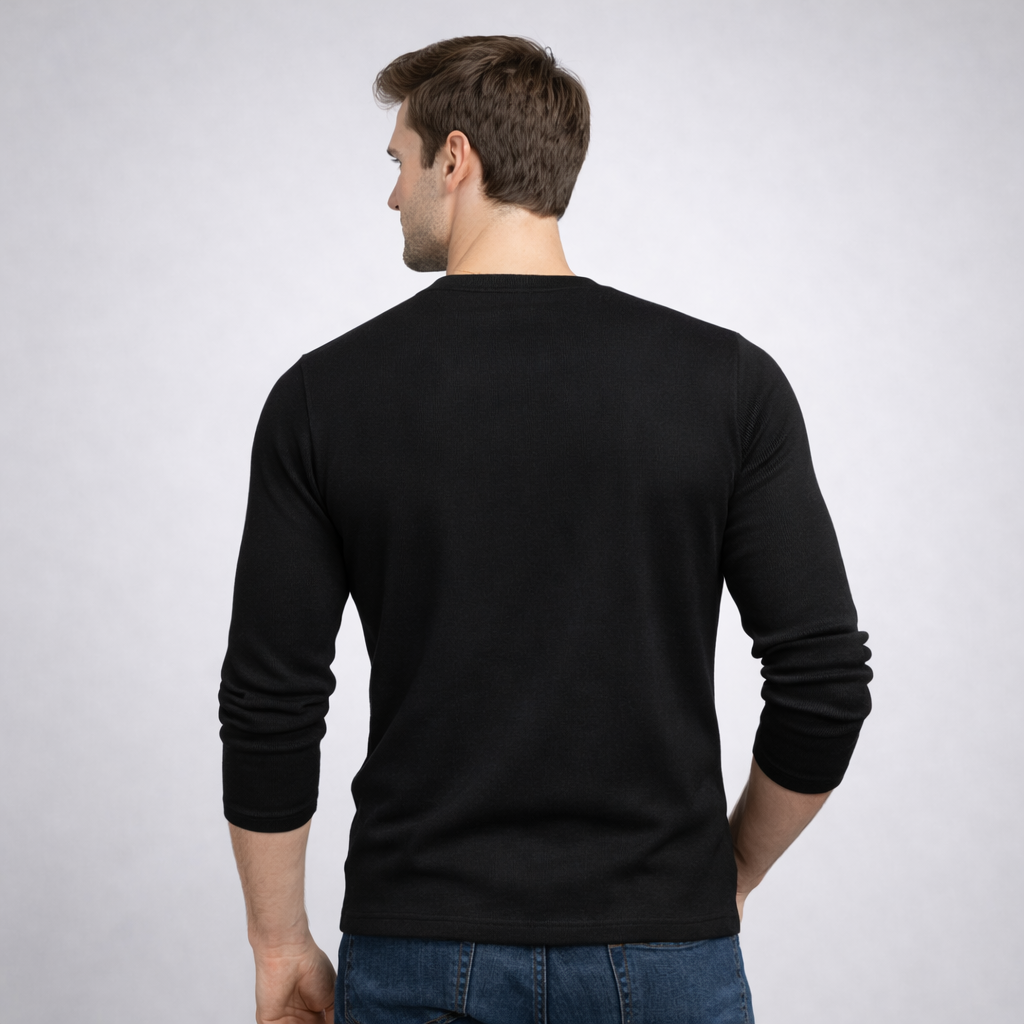 Men’s Henley Notch Neck Ribbed Long Sleeve Slim Fit T-Shirt