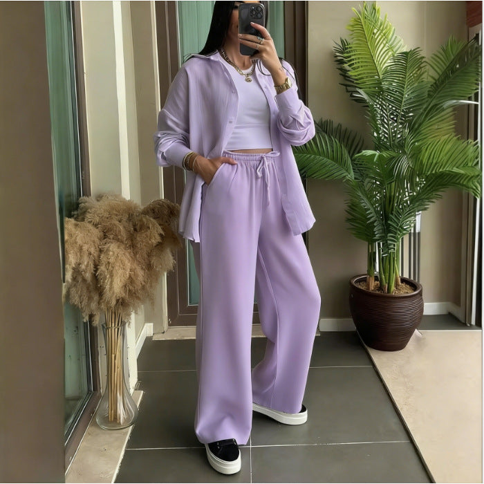 Plus Size Linen Shirt and Trousers Set