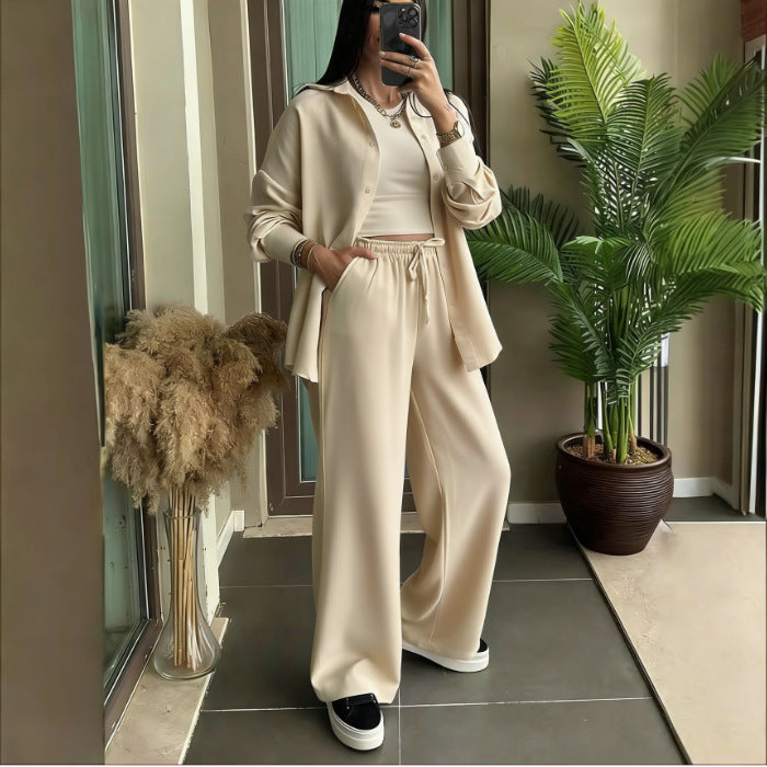 Plus Size Linen Shirt and Trousers Set