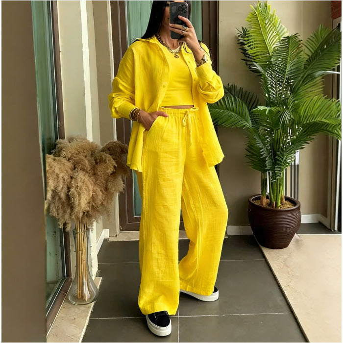 Plus Size Linen Shirt and Trousers Set