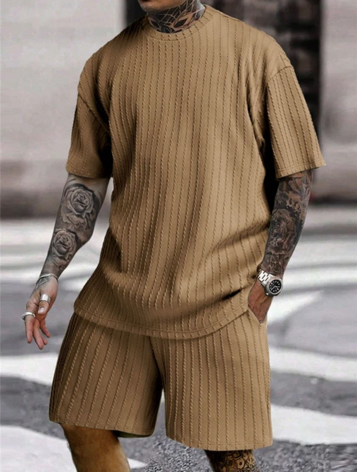 Men's Ribbed T-Shirt & Shorts Set