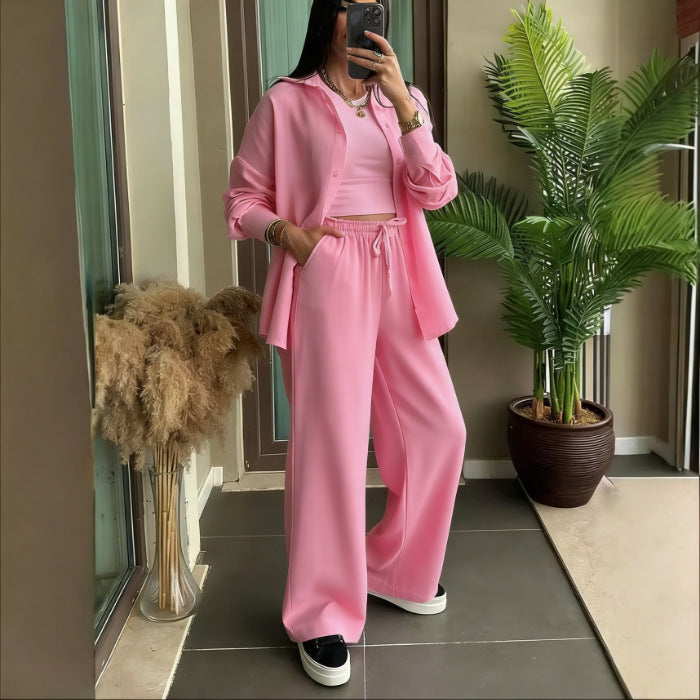 Plus Size Linen Shirt and Trousers Set