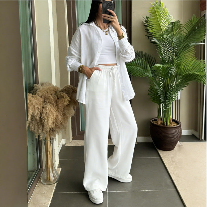 Plus Size Linen Shirt and Trousers Set