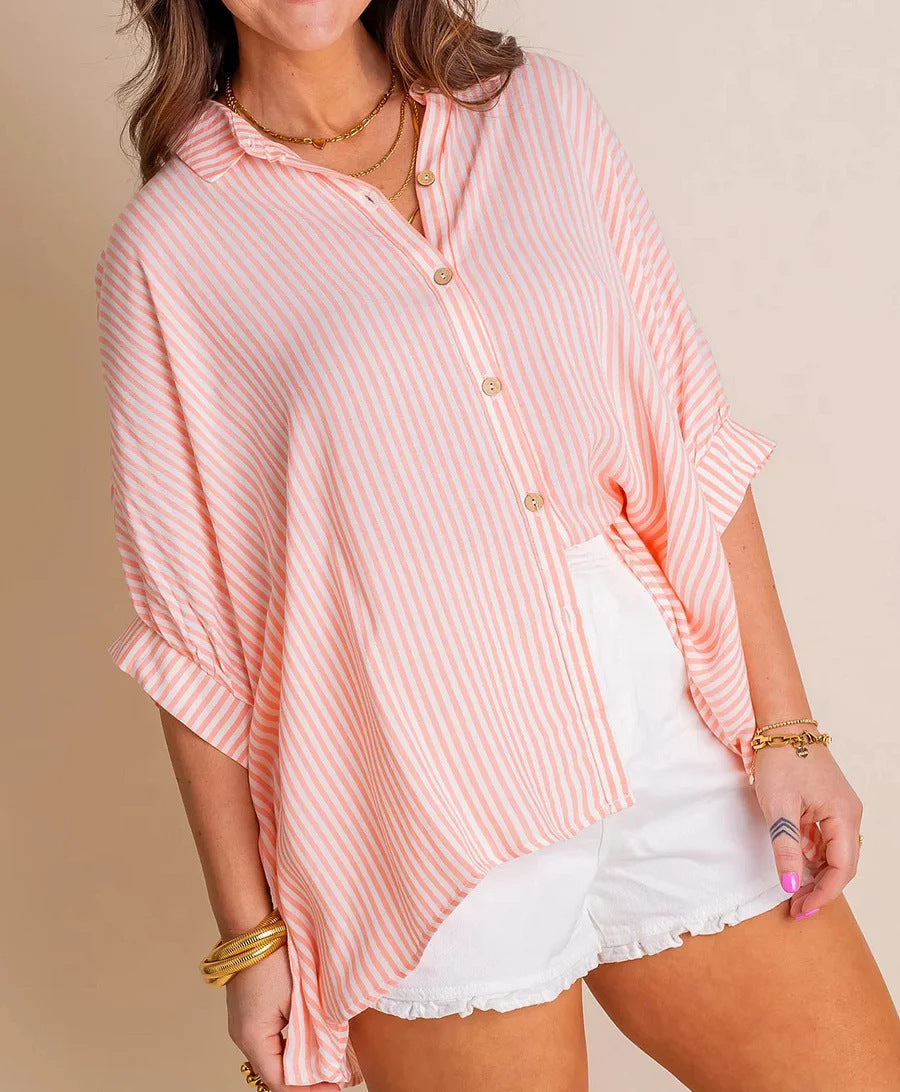 Loose V-Neck Batwing Sleeve Blouse