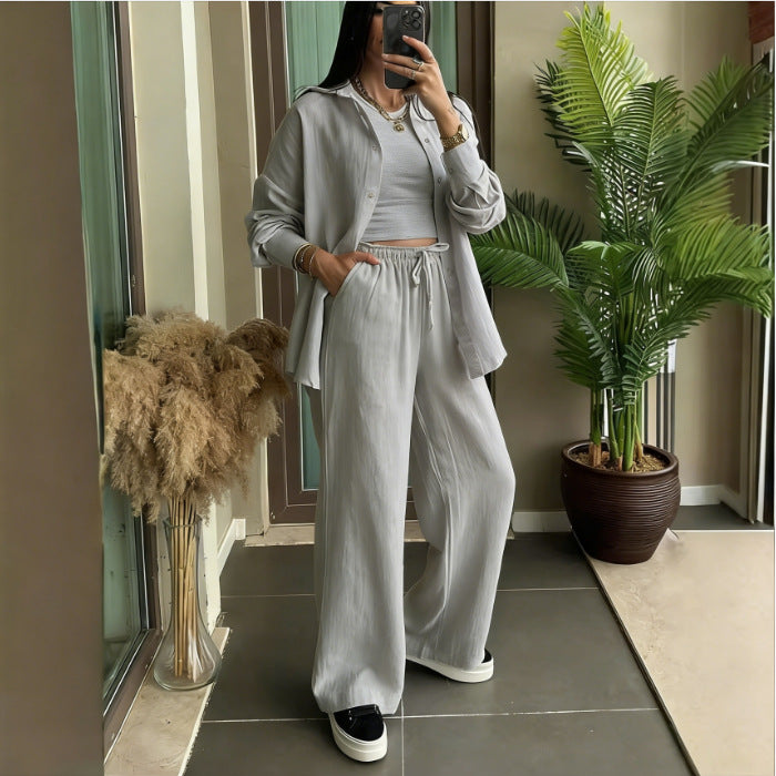 Plus Size Linen Shirt and Trousers Set
