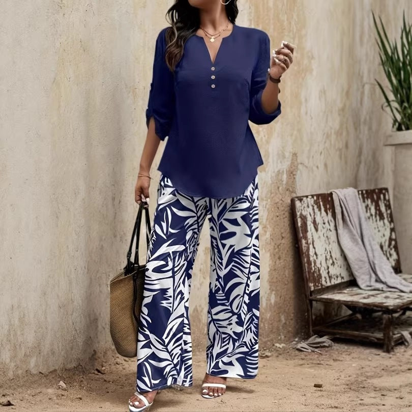 Elegant long-sleeved top and pants set
