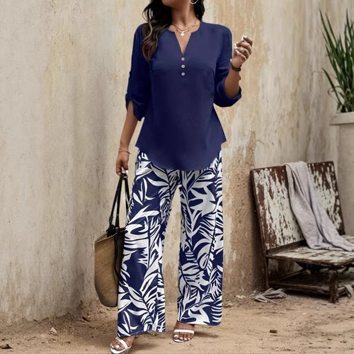 Elegant long-sleeved top and pants set