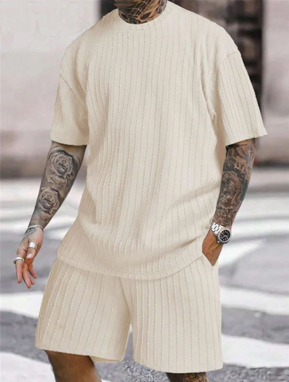 Men's Ribbed T-Shirt & Shorts Set