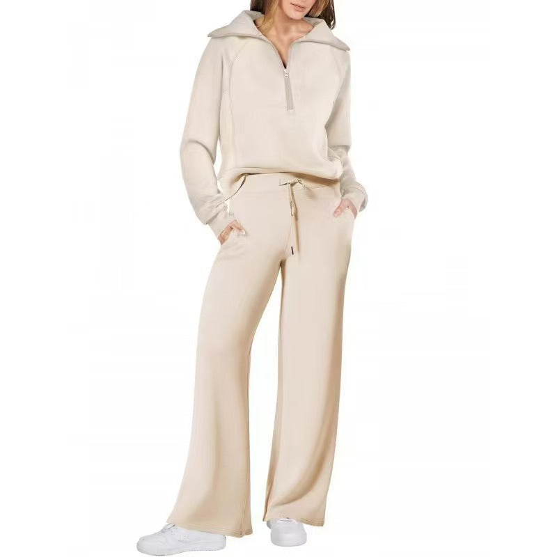 Women’s Half-Zip Long Sleeve Top & Wide Leg Pants Loungewear 2-Piece Set