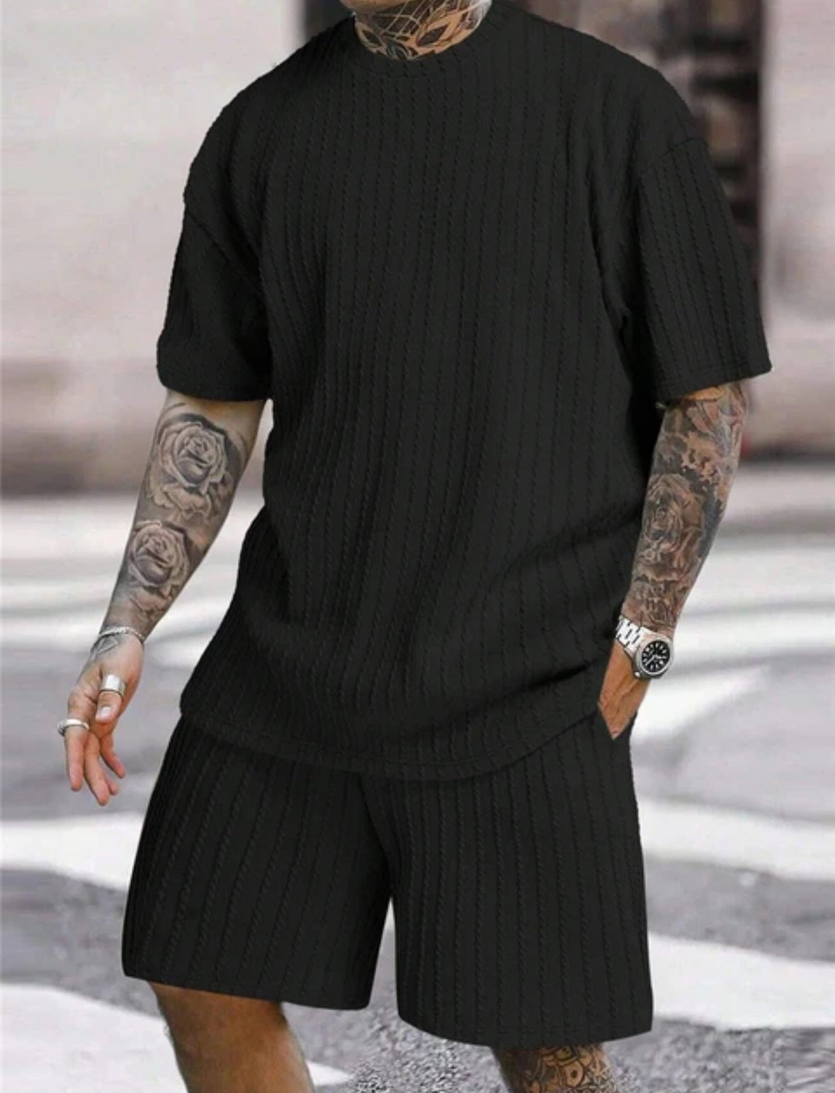 Men's Ribbed T-Shirt & Shorts Set