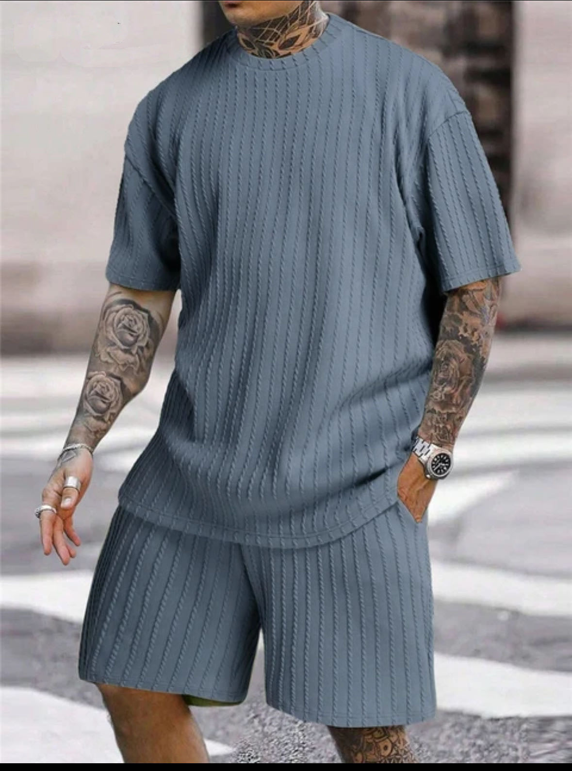Men's Ribbed T-Shirt & Shorts Set