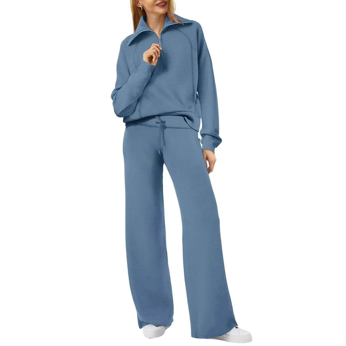 Women’s Half-Zip Long Sleeve Top & Wide Leg Pants Loungewear 2-Piece Set