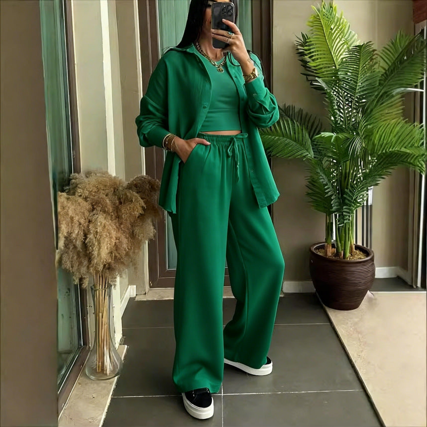 Plus Size Linen Shirt and Trousers Set