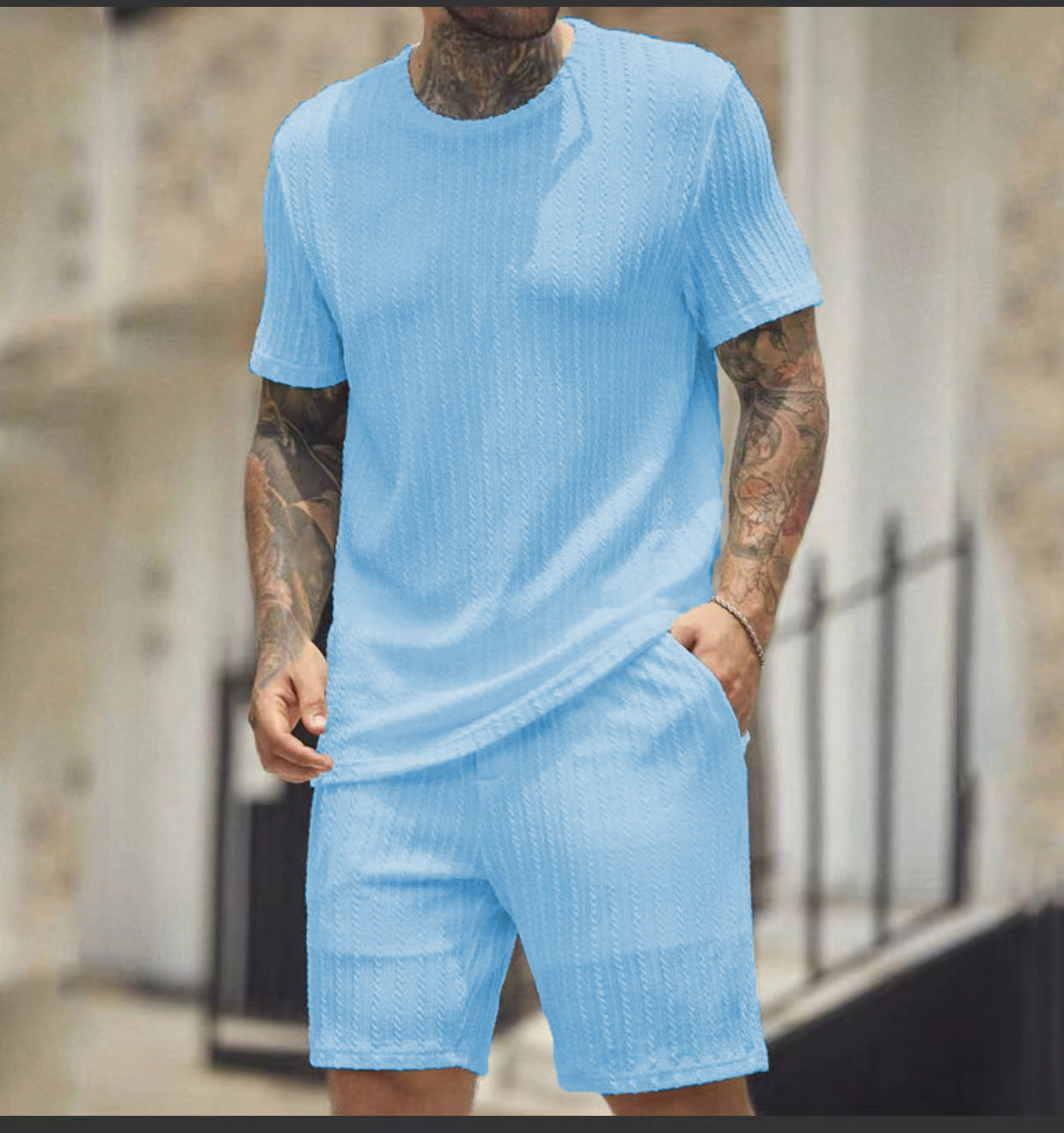 Men's Ribbed T-Shirt & Shorts Set
