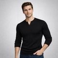 Men’s Henley Notch Neck Ribbed Long Sleeve Slim Fit T-Shirt