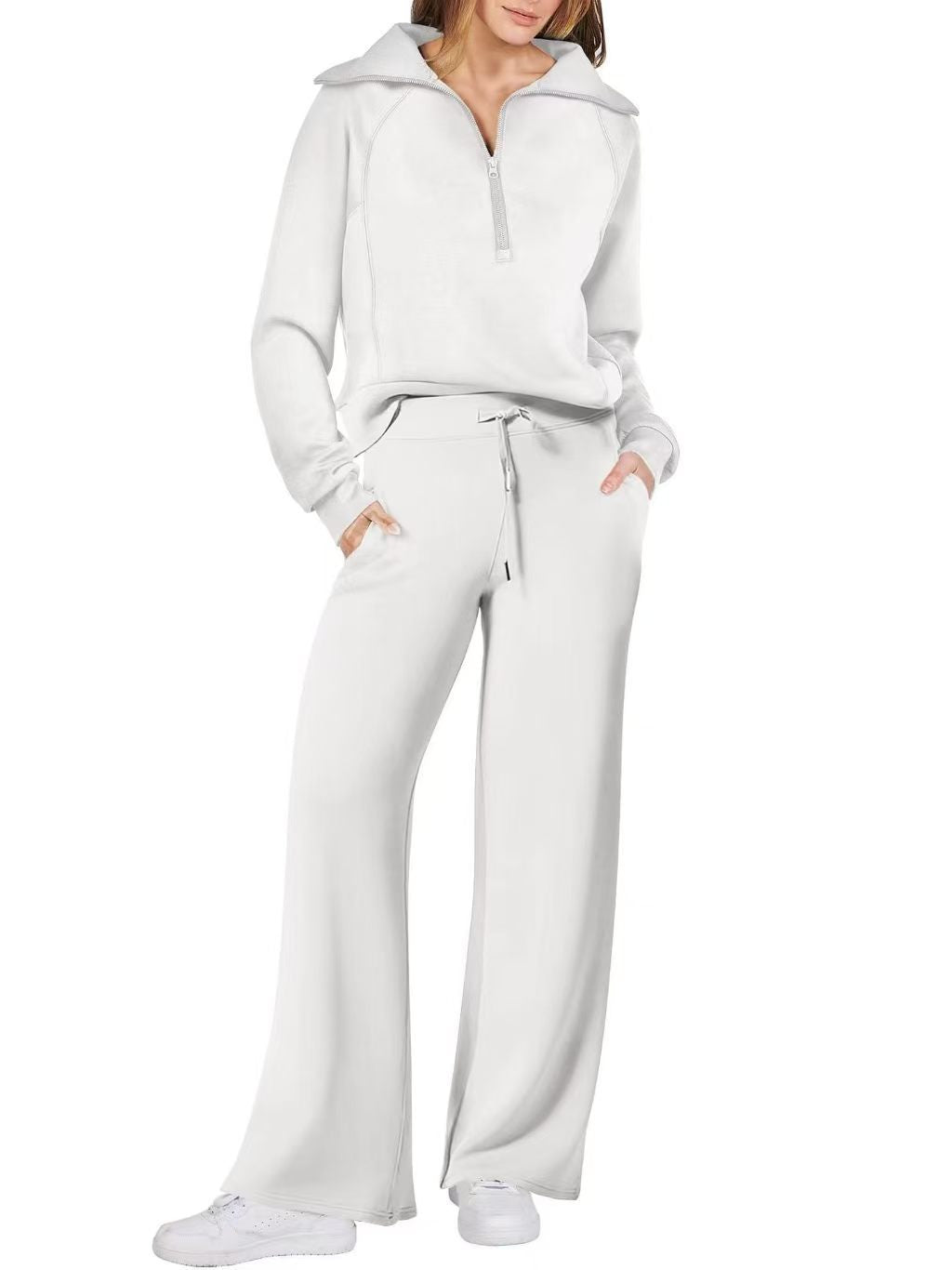 Women’s Half-Zip Long Sleeve Top & Wide Leg Pants Loungewear 2-Piece Set